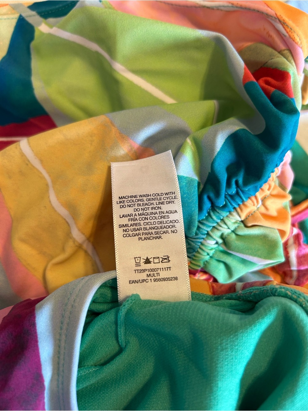 🧡🩷💚Time and Tru Halter Tankini Multicolored Tropical Swim Top EUC 2X - Picture 5 of 6